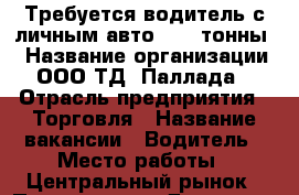 Требуется водитель с личным авто (1-2 тонны) › Название организации ­ ООО ТД “Паллада“ › Отрасль предприятия ­ Торговля › Название вакансии ­ Водитель › Место работы ­ Центральный рынок › Подчинение ­ Директор - Ростовская обл., Таганрог г. Работа » Вакансии   . Ростовская обл.